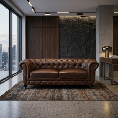 Chesterfield 3 osobowa klasyczna luksusowa sofa barokowa rokoko z tekstylną skórzaną kanapą nowa