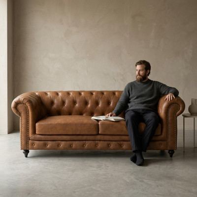 jvmoebel ® - Sofa z skóry - Brązowy fotel tapicerowany Treosobowa sofa zestaw