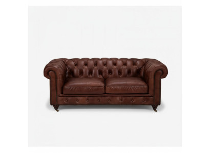 Chesterfield 2-osobowa klasyczna kanapa luksusowa w stylu barokowo-rococo z brązowej skóry, nowa