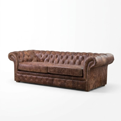 Brown Chesterfield 3 miejsce do siedzenia Klasyczna luksusowa barokowa sofa Włókienniczy Skóra Couch Style