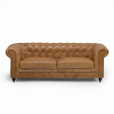 Chesterfield 3-osobowa klasyczna luksusowa sofa barokowo-rokoko z tkaniny i skóry
