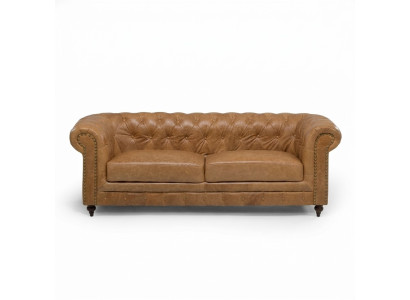 Chesterfield 3-osobowa klasyczna luksusowa sofa barokowo-rokoko z tkaniny i skóry