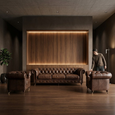 Zestaw sofowy 3+1 miejsce do siedzenia Couch Podkładka Siedziba Chesterfield Couches Włókienniczy Skóra Nowy