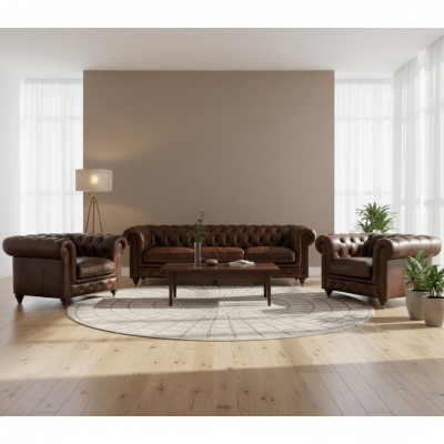 Zestaw sofowy 3+1 miejsce do siedzenia Couch Podkładka Siedziba Chesterfield Couches Włókienniczy Skóra Nowy