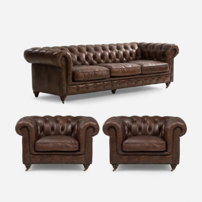Zestaw sofowy 3+1 miejsce do siedzenia Couch Podkładka Siedziba Chesterfield Couches Włókienniczy Skóra Nowy