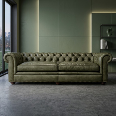Elegancka kanapa do salonu czteroosobowa Chesterfield Skóra Materiał Kanapy Sofa Nowość