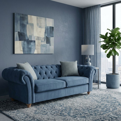 jvmoebel ® Sofa z prawdziwej skóry - Projekt tapicerki Dwuosobowa kanapa w kolorze niebieskim, nowa