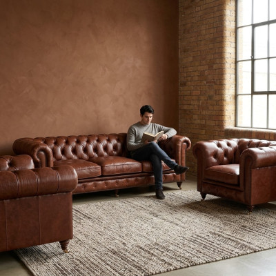 Zestaw sofowy 3+1+1 osobowa klasyczna luksusowa sofa Chesterfield Skóra