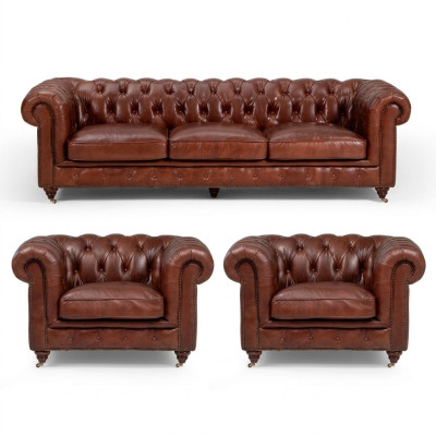 Zestaw sofowy 3+1+1 osobowa klasyczna luksusowa sofa Chesterfield Skóra