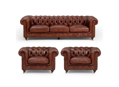 Zestaw sofowy 3+1+1 osobowa klasyczna luksusowa sofa Chesterfield Skóra