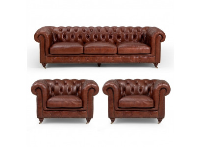 Zestaw sofowy 3+1+1 osobowa klasyczna luksusowa sofa Chesterfield Skóra