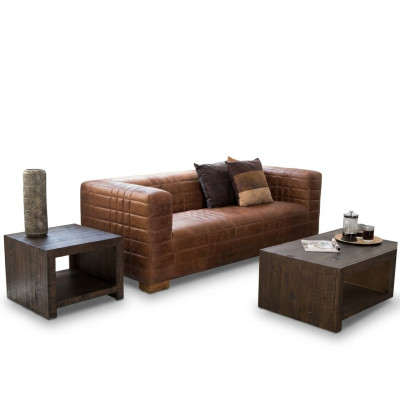 Chesterfield 3-osobowa luksusowa sofa tekstylna z połączeniem skóry - nowoczesny designerski mebel do salonu.
