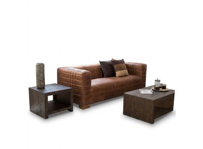 Chesterfield 3-osobowa luksusowa sofa tekstylna z połączeniem skóry - nowoczesny designerski mebel do salonu.