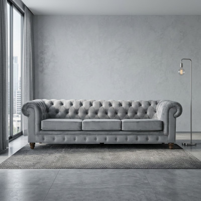 Chesterfield 5 miejsce do siedzenia Klasyczna luksusowa sofa Włókienniczy Skóra Couch Silver Couches