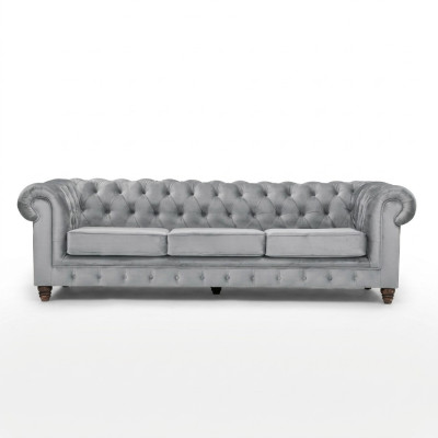 Chesterfield 5 miejsce do siedzenia Klasyczna luksusowa sofa Włókienniczy Skóra Couch Silver Couches