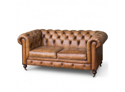 Klub męski Sofa Chesterfield z poduszkami z naturalnej skóry 2-osobowa brązowa NOWA jvmoebel ®
