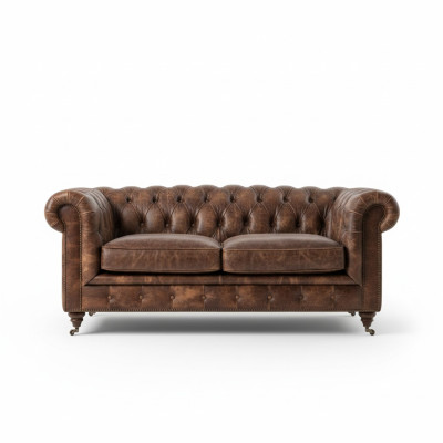Brązowa Chesterfield Męska Sofa Klubowa Sofa Skóra Podkładka Trzyosobowa