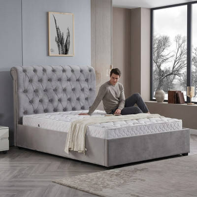Royal Grey Sypialnia Łóżko Podkładka do łóżka Chesterfield Design Włókienniczy