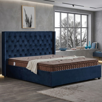 Royal Blue Sypialnia Łóżko Podkładka Łóżka Podwójne Chesterfield Design