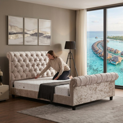 Nowoczesne beżowe łóżko Chesterfield Designer Podwójne łóżko Luxury Meble