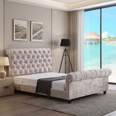 Nowoczesne beżowe łóżko Chesterfield Designer Podwójne łóżko Luxury Meble