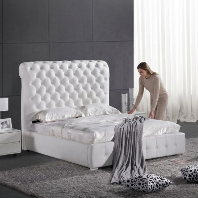 Łóżko Classic Sypialnia 160x200 cm Skóra Włókienniczy Chesterfield Łóżko Hotelowe