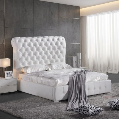 Łóżko Classic Sypialnia 160x200 cm Skóra Włókienniczy Chesterfield Łóżko Hotelowe