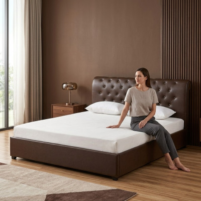 Modern Brown Chesterfield Podwójne łóżko Designerskie łóżko Sypialnia