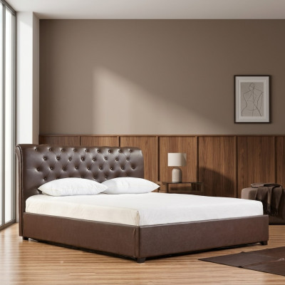 Modern Brown Chesterfield Podwójne łóżko Designerskie łóżko Sypialnia