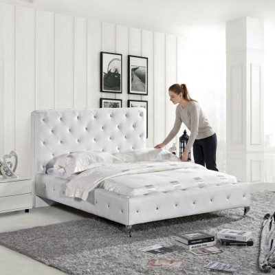 Chesterfield Designer Łóżko Sypialnia Skóra Włókienniczy Podkładka 140/160/180/200 cm