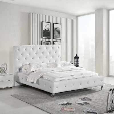 Chesterfield Designer Łóżko Sypialnia Skóra Włókienniczy Podkładka 140/160/180/200 cm