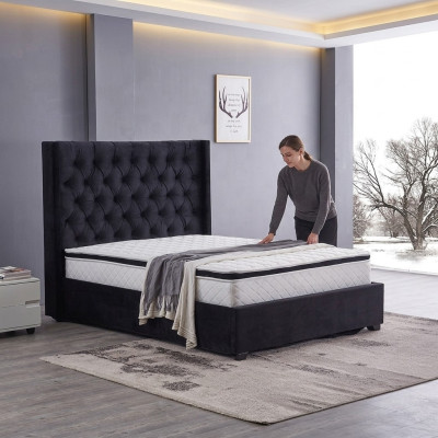 Nowoczesne, luksusowe podwójne łóżko Chesterfield w kolorze czarnym