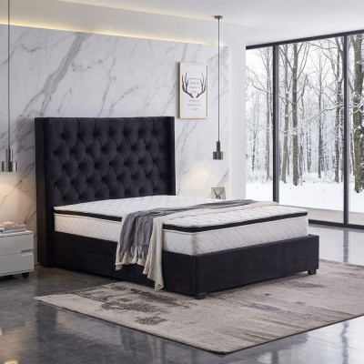 Nowoczesne, luksusowe podwójne łóżko Chesterfield w kolorze czarnym