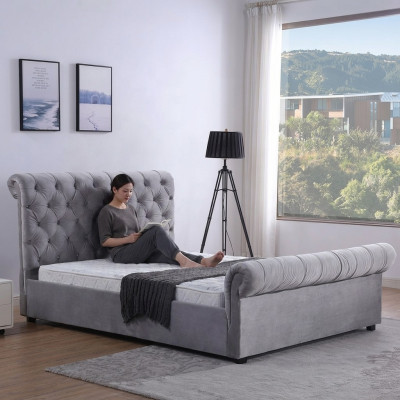 Design Chesterfield Łóżko Włókiennicze Podkładka Skóra Hotel łóżko Sypialnia New Aksamit