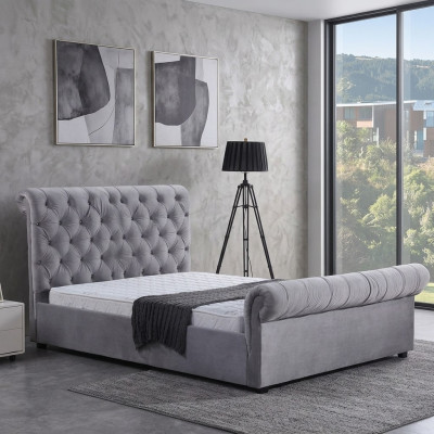 Design Chesterfield Łóżko Włókiennicze Podkładka Skóra Hotel łóżko Sypialnia New Aksamit