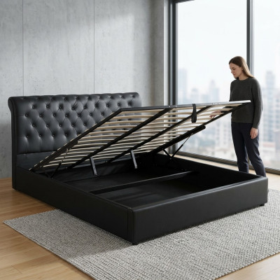 Black Luxury Chesterfield Designer Podwójne łóżko Podkładka łóżko