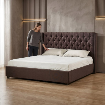 Sypialnia Łóżko 200x200cm Podkładka do łóżka Chesterfield Włókienniczy Materiał
