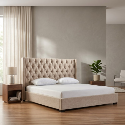 Beżowa Sypialnia łóżka Podkładka Łóżko Chesterfield Włókienniczy Materiał Nowość