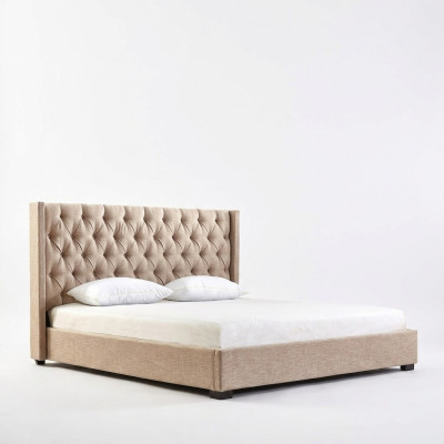 Beżowa Sypialnia łóżka Podkładka Łóżko Chesterfield Włókienniczy Materiał Nowość