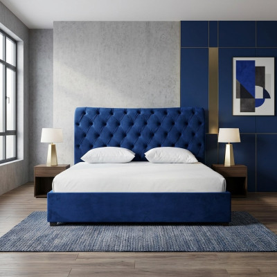 Blue Chesterfield Podwójne łóżko Sypialnia Luxus Meble Podkładka łóżko