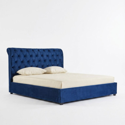 Blue Chesterfield Podwójne łóżko Sypialnia Luxus Meble Podkładka łóżko