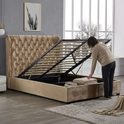 Beżowe Łóżko tapicerowane Chesterfield luksusowe łóżko Sypialnia Design