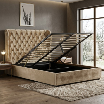 Beżowe Łóżko tapicerowane Chesterfield luksusowe łóżko Sypialnia Design