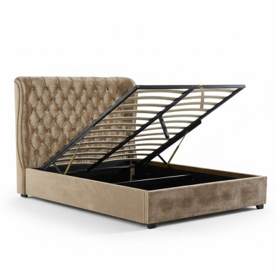 Beżowe Łóżko tapicerowane Chesterfield luksusowe łóżko Sypialnia Design