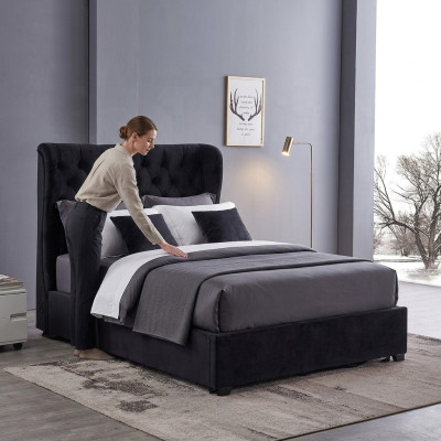 Black Chesterfield Łóżko tapicerowane Luxury Sypialnia Deko Design łóżka Skóra
