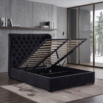 Black Chesterfield Łóżko tapicerowane Luxury Sypialnia Deko Design łóżka Skóra