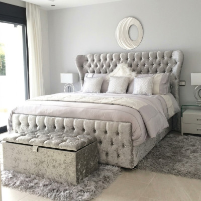 Designerskie Chesterfield Łóżko Sypialnia Włókienniczy Skóra Podkładka 140/160/180/200 cm