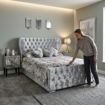 Chesterfield Design Aksamit Łóżko Luxury Włókienniczy łóżko Sypialnia Podwójne 200x200cm