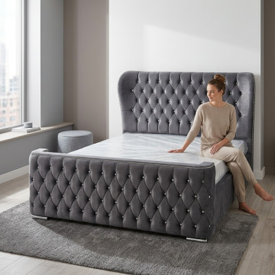 Chesterfield Hotel Double Skóra Łóżko Sypialnia Podkładka Luksusowe łóżko 160x200cm
