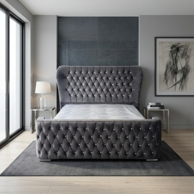 Chesterfield Hotel Double Skóra Łóżko Sypialnia Podkładka Luksusowe łóżko 160x200cm